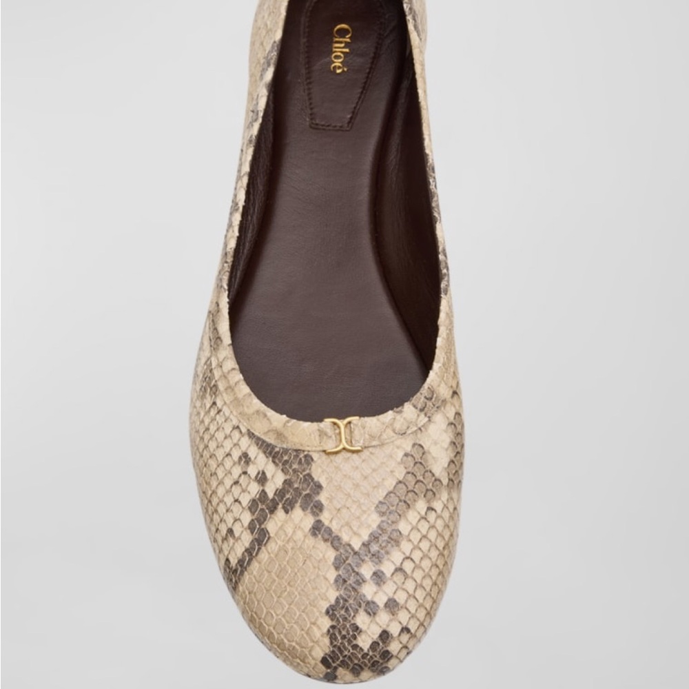 Chloe Marcie Snake-Embossed Ballerina Flats